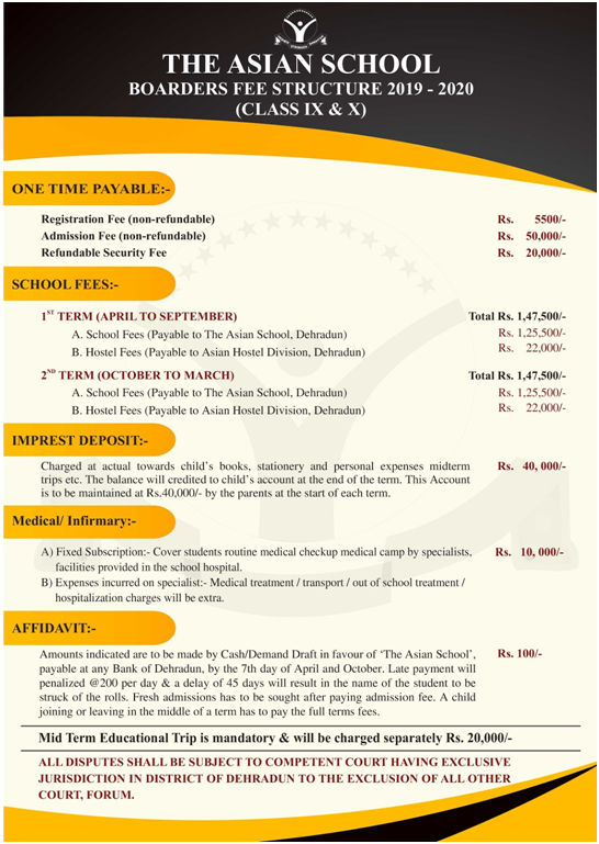 The Asian School Border Fee Structure Class IX-X