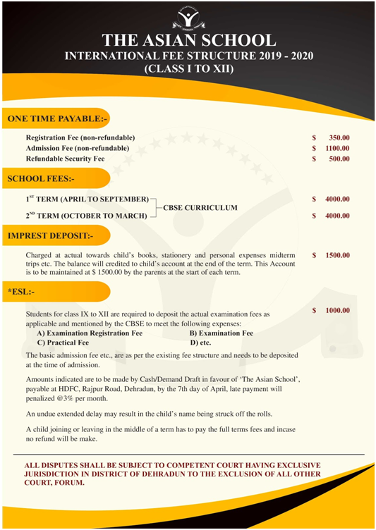 The Asian School International Fee Structure